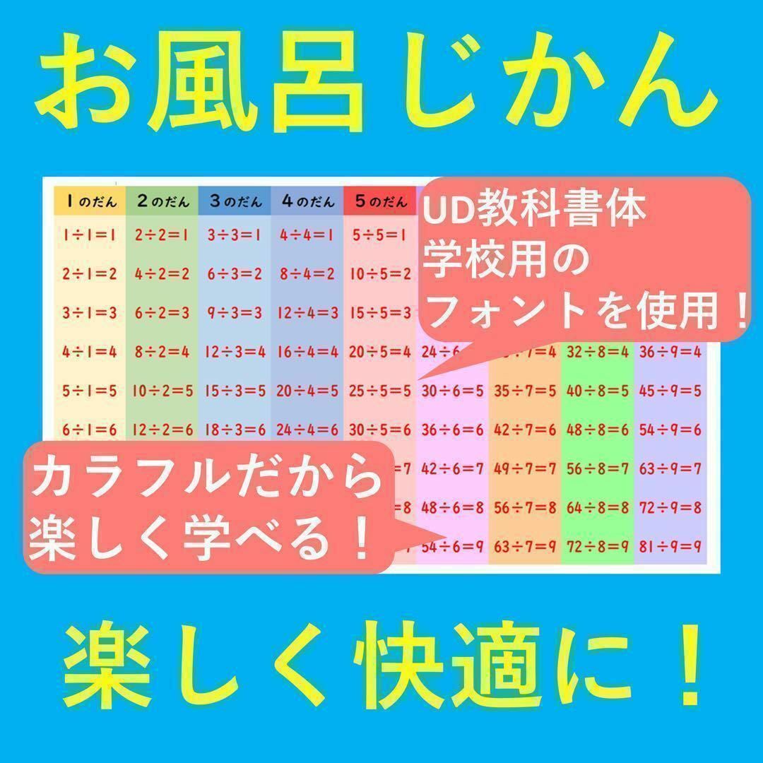 お風呂で楽しい！わりざんマスター表 割り算一覧表 わりざんポスター 割り算早見表 キッズ/ベビー/マタニティのおもちゃ(お風呂のおもちゃ)の商品写真