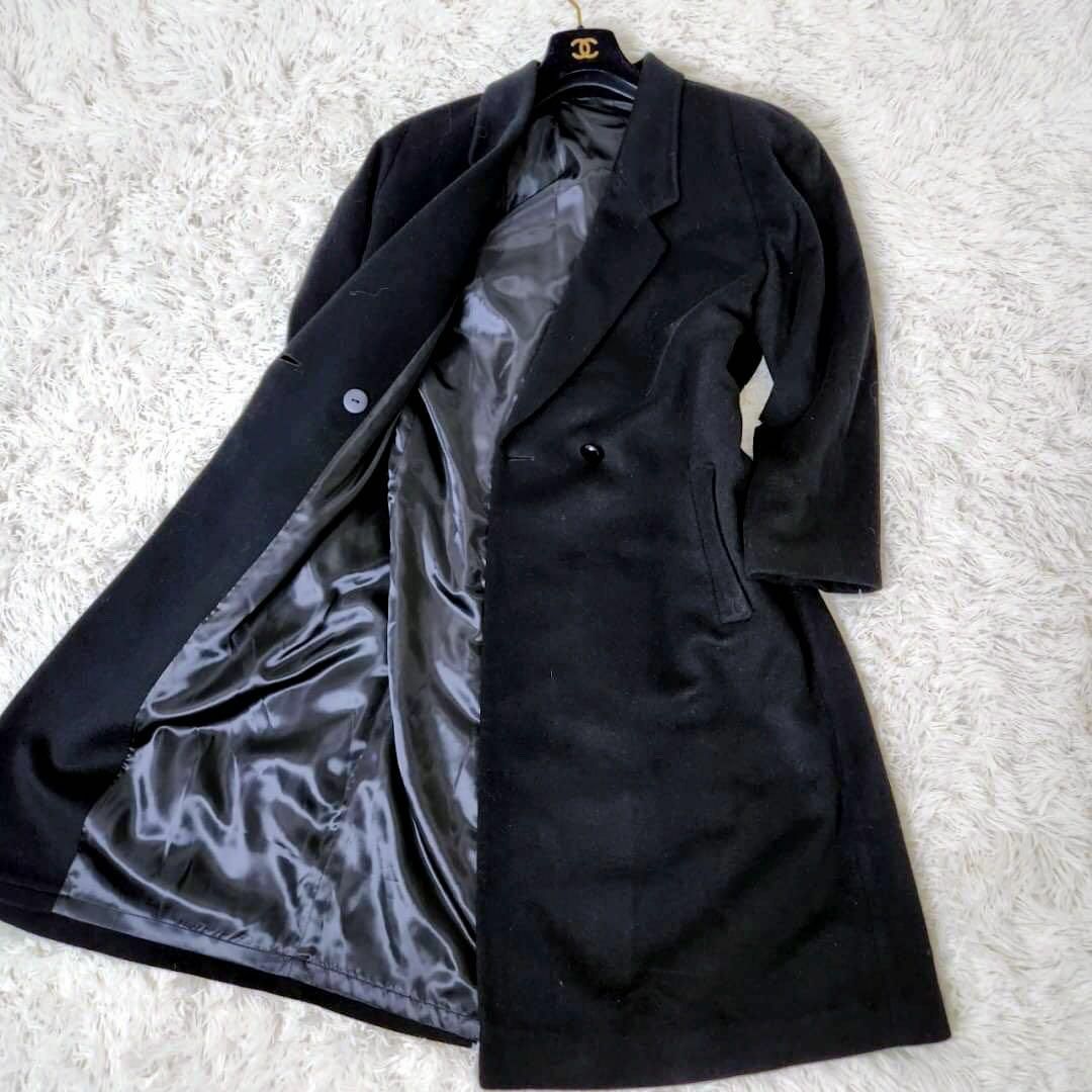 ピュアカシミア100% 高級　オーバーサイズ　チェスターコート　ロングコート　黒 レディースのジャケット/アウター(チェスターコート)の商品写真