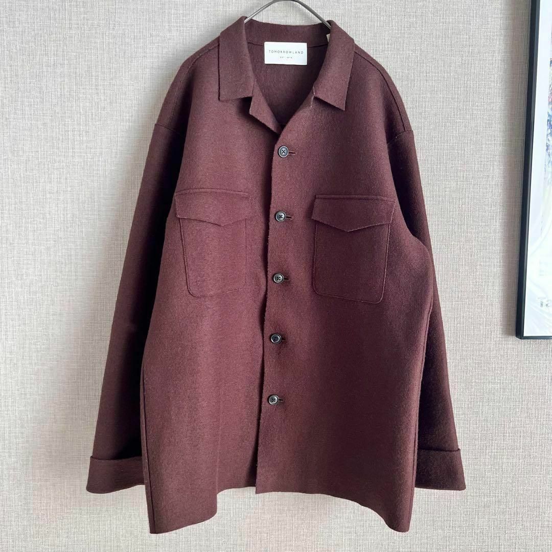 美品 トゥモローランド 尾州ウール シャツジャケット 日本製 L ブラウン-