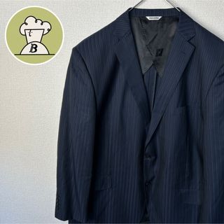 レノマ(RENOMA)のrenoma レノマ　スーツ　ジャケット　ストライプ　紺色　ビッグサイズ　古着(スーツジャケット)