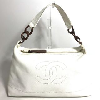 シャネル(CHANEL)のシャネル CHANEL CC ココマーク ウッド チェーン ショルダーバッグ 肩掛け ハンドバッグ キャビアスキン ホワイト(ハンドバッグ)