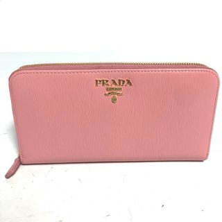 プラダ(PRADA)のプラダ PRADA ロングウォレット 1ML506 ロゴ ラウンドファスナー 長財布 レザー ピンク 美品(財布)