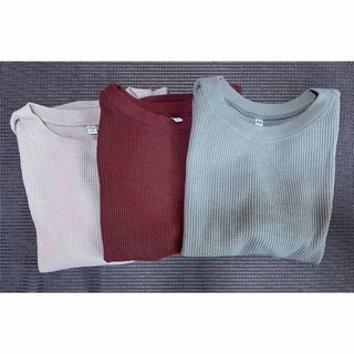 ユニクロ(UNIQLO)のUNIQLO ワッフルクールネックT  Sサイズ　3セット(Tシャツ/カットソー(七分/長袖))