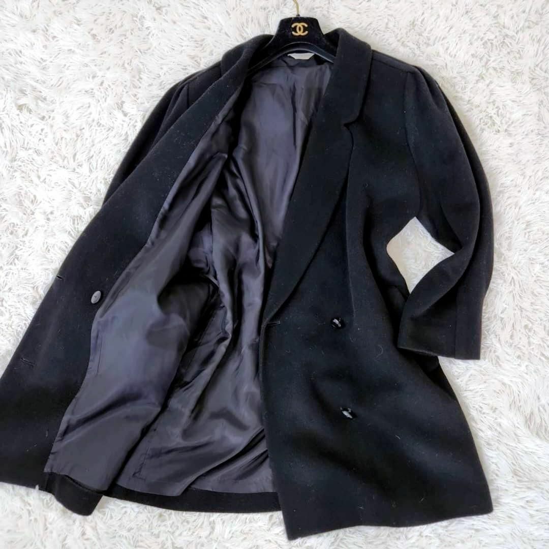 ベルデリカ　チェスターコート　カシミヤ混　大きいサイズ　ダブルボタン　女優襟　黒 レディースのジャケット/アウター(チェスターコート)の商品写真