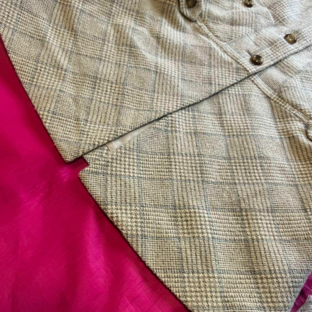 美品】Rene ロングコート フォックスファー TISSUE 36 チェック- 美品】Rene ロングコート フォックスファー TISSUE 36 チェック-