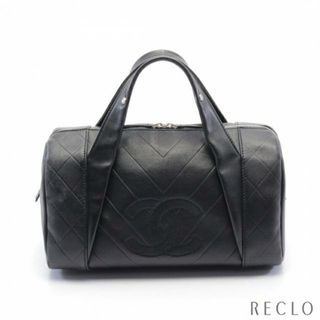 シャネル(CHANEL)のシェブロン Vステッチ マトラッセ ハンドバッグ ミニボストンバッグ ラムスキン ブラック シルバー金具(ハンドバッグ)