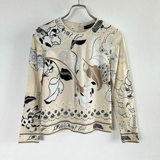 レオナール(LEONARD)のM レオナール 長袖ブラウス Tシャツ 花柄 ボタニカル ベージュ コットン(Tシャツ(長袖/七分))