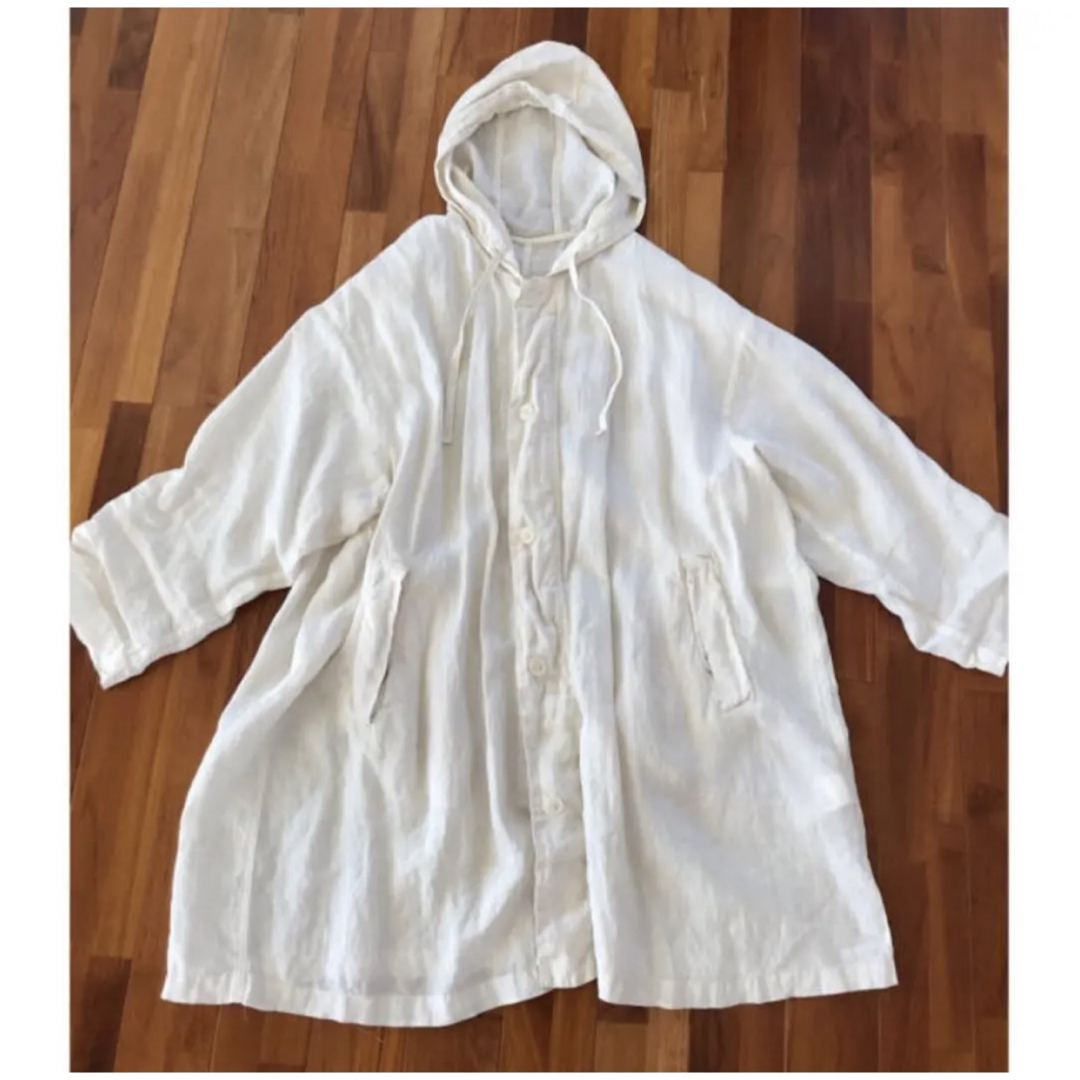 nest Robe(ネストローブ)のネストローブ  ヘンプフーデッドコート　ホワイト　美品 レディースのジャケット/アウター(ロングコート)の商品写真