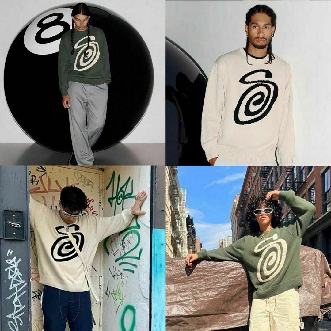 STUSSY(ステューシー)のMサイズ　STUSSY CURLY SWEATER パーカー ニットセーター 緑 メンズのトップス(ニット/セーター)の商品写真