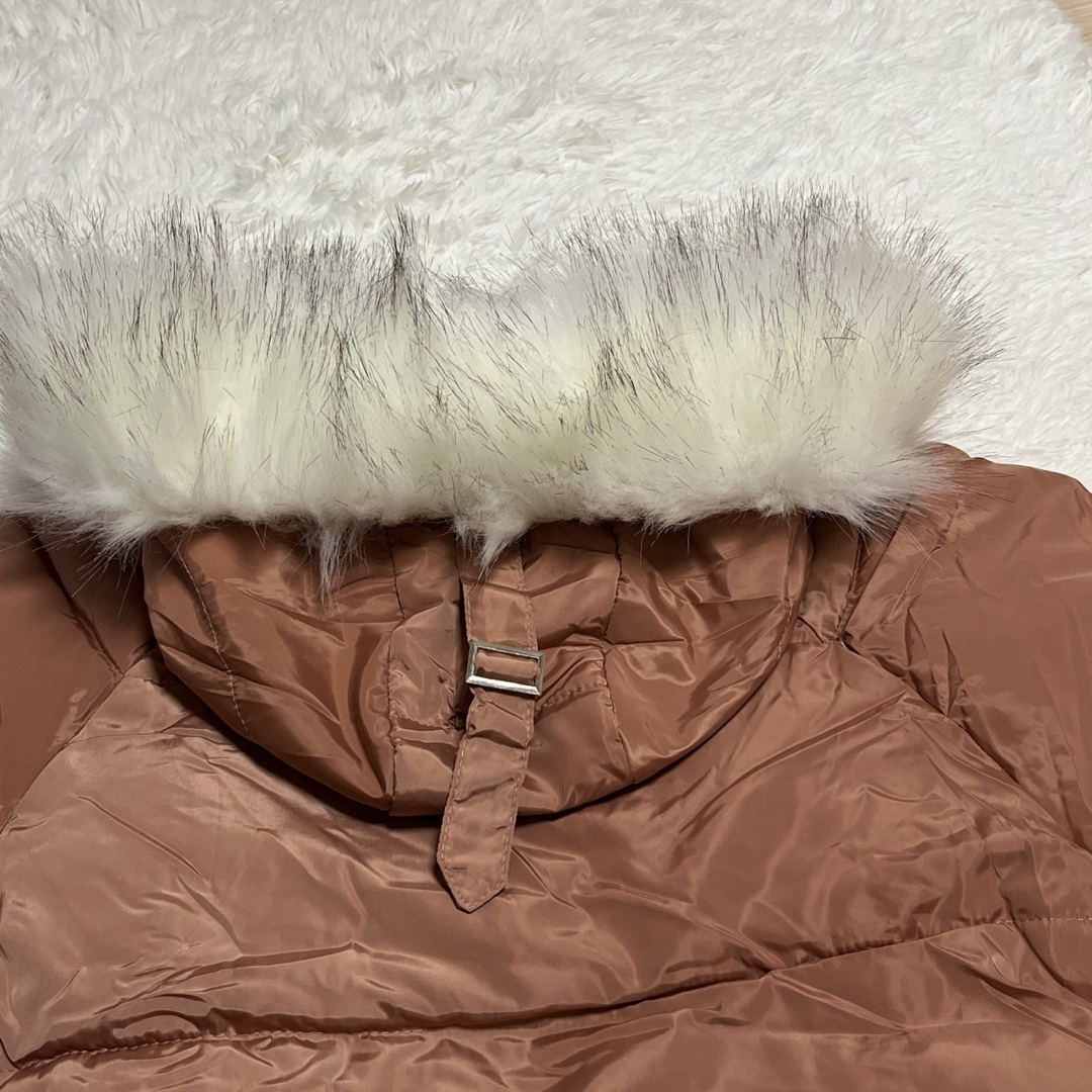 XLサイズ ファーフード 中綿 ダウンジャケット コーラルピンク 494Y レディースのジャケット/アウター(ダウンジャケット)の商品写真