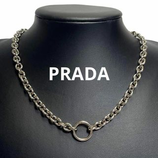 プラダ(PRADA)の【美品】プラダ　チョーカー　ネックレス　シルバー　リボン　アクセ　黒　ブラック(ネックレス)