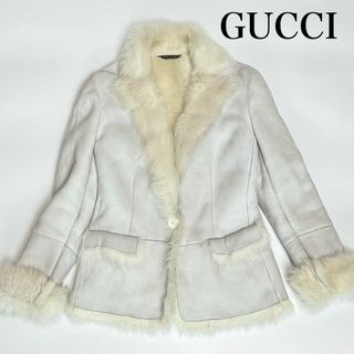 グッチ(Gucci)の【良品】グッチ　ラムレザー　ムートンコート　ジャケット　ファー　白(その他)