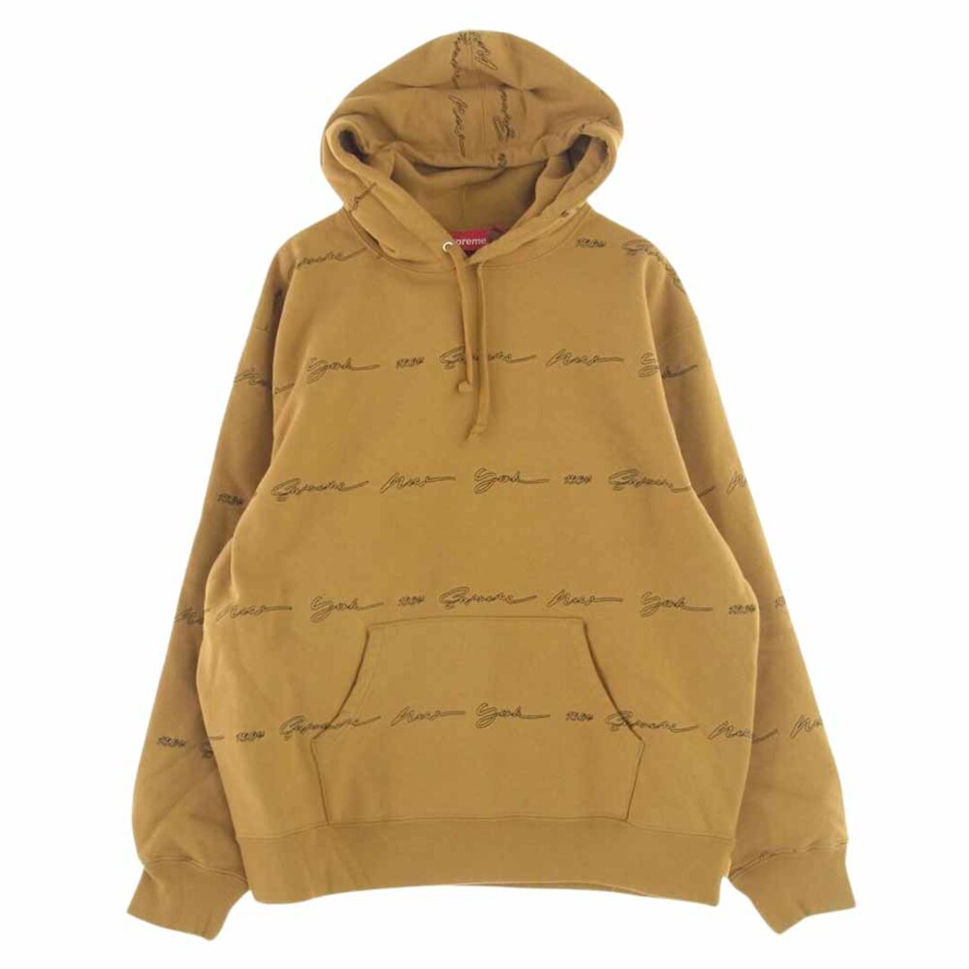 Supreme シュプリーム パーカー Script Stripe Hooded Sweatshirt スクリプト ストライプ フーデット スウェットシャツ パーカー ライトブラウン系 M【極上美品】約54cm着丈