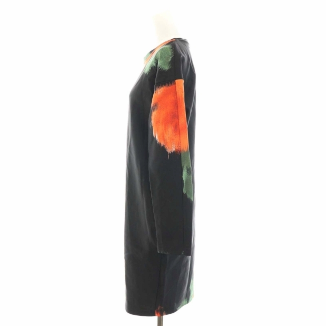 MSGM(エムエスジイエム)のMSGM ワンピース ミニ タイト 総柄 長袖 38 XS-S 黒 オレンジ レディースのワンピース(ミニワンピース)の商品写真