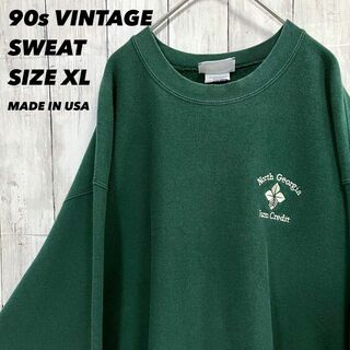 リー(Lee)の90sヴィンテージ USA製古着Lee 刺繍ロゴスエット　緑ゆるだぼユニセックス(スウェット)