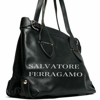 サルヴァトーレフェラガモ(Salvatore Ferragamo)の【美品】サルヴァトーレフェラガモ　トートバッグ　黒　ブラック　レザー　ハンド(トートバッグ)