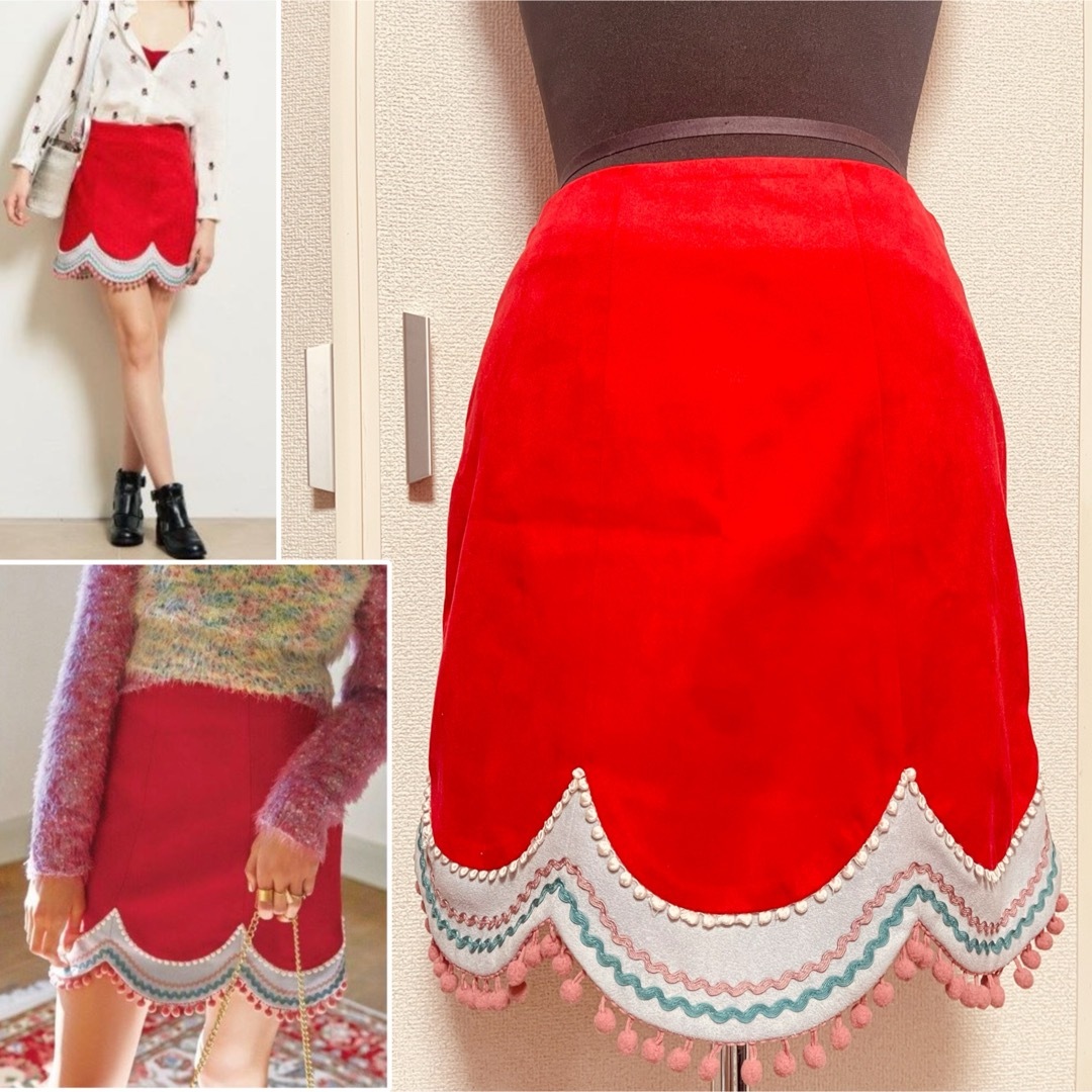 Lily Brown(リリーブラウン)の美品　リリーブラウン　スエード調素材　スカート　赤　切り替えスカート レディースのスカート(ミニスカート)の商品写真