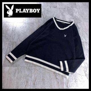 プレイボーイ(PLAYBOY)のPLAY BOY プレイボーイ Ｖネック アクリル チルデンニット L ネイビー(ニット/セーター)