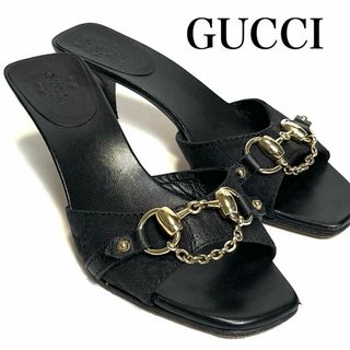 グッチ(Gucci)の【美品】グッチ　ホースビット　サンダル　シューズ　ヒール　黒　ブラック　チェーン(ミュール)