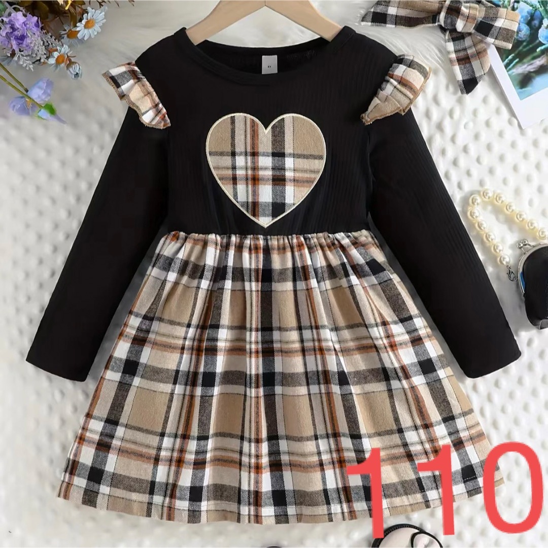 ハートドッキングワンピースベルト付110 キッズ/ベビー/マタニティのキッズ服女の子用(90cm~)(ワンピース)の商品写真