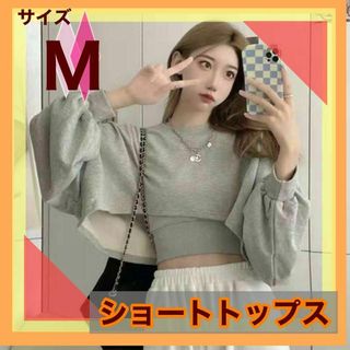 ☆大人気☆ ショートトップス トレーナー  M グレー 主役級(トレーナー/スウェット)