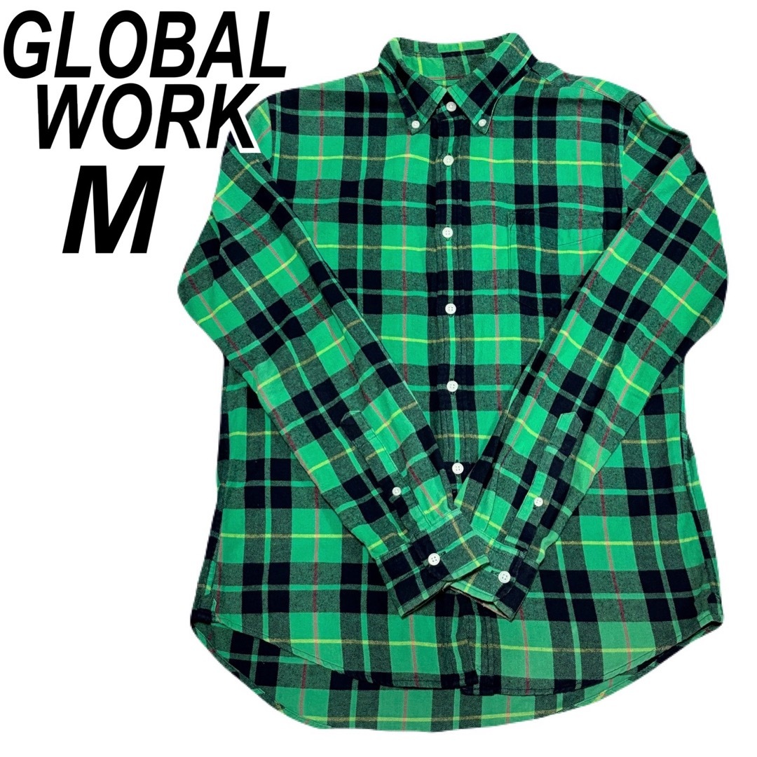 GLOBAL WORK(グローバルワーク)のGLOBAL WORK メンズ ネルシャツ チェックシャツ グリーン系 M メンズのトップス(シャツ)の商品写真