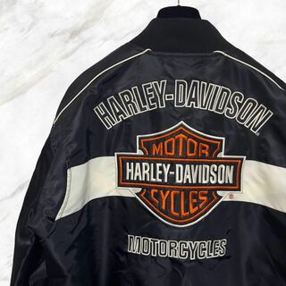 ハーレーダビッドソン(Harley Davidson)のハーレーダビッドソン 刺繍ロゴスタジャン L ブラック 黒 アウター バイク(ナイロンジャケット)