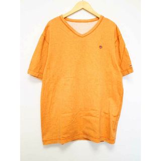 【値下げ】△PAPAS/パパス△ワッペンTシャツ/カットソー/半袖/Vネック/無地　オレンジ色　メンズ　L　【中古】 春夏秋冬 102032(Tシャツ/カットソー(半袖/袖なし))