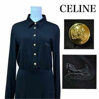 セリーヌ(celine)の【2021新作】セリーヌ　ワンピース　カシミア　馬車　金ボタン　ドレス　シャツ(ひざ丈ワンピース)