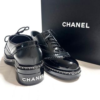 シャネル(CHANEL)のCHANEL シャネル　ローファー　レースアップ　フラットシューズ　革靴　極美品(ローファー/革靴)