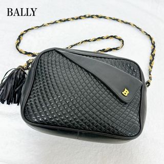 バリー(Bally)の美品✲BALLY タッセル付きショルダーバック　キルティング レザー ブラック(ショルダーバッグ)