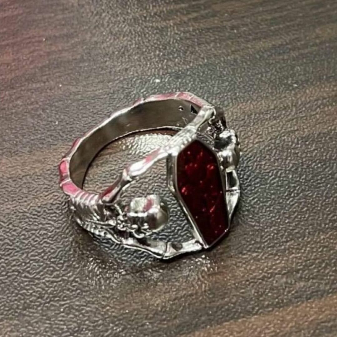【SALE】リング メンズ シルバー レッド スカル 骸骨 合金 指輪 20号 メンズのアクセサリー(リング(指輪))の商品写真