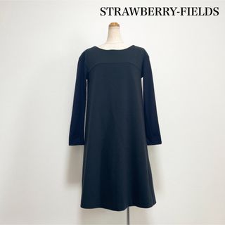 ストロベリーフィールズ(STRAWBERRY-FIELDS)のSTRAWBERRY-FIELDS 膝丈異素材使いワンピース ウール 秋冬 上品(ひざ丈ワンピース)