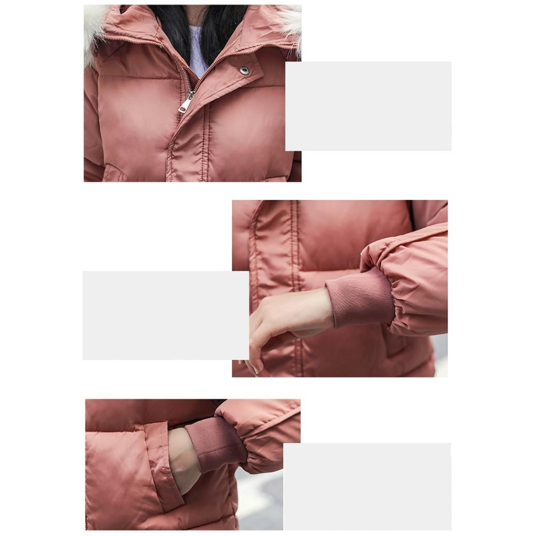 3Lサイズ ファーフード 中綿 ダウンジャケット コーラルピンク 494Y レディースのジャケット/アウター(ダウンジャケット)の商品写真
