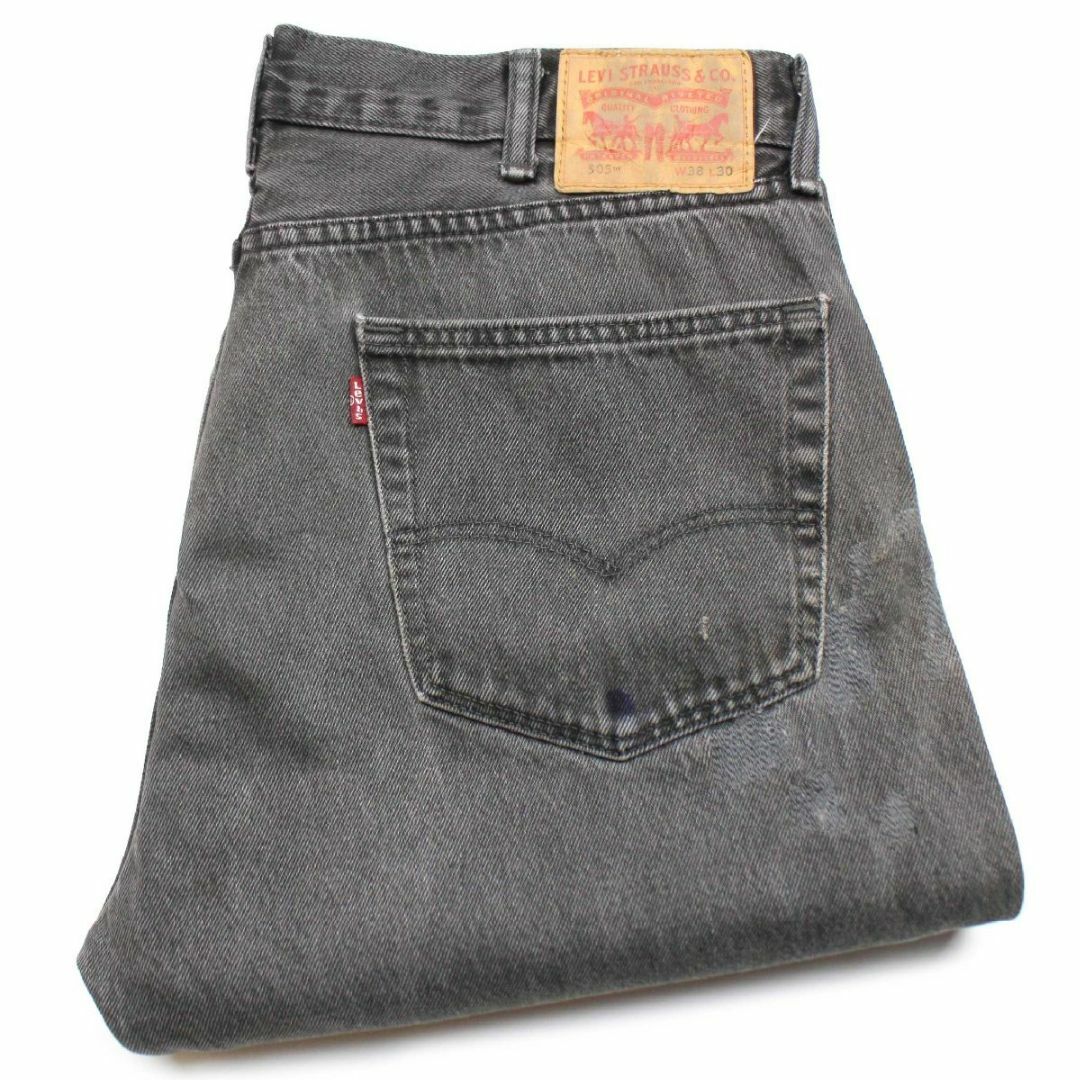 Levi'sリーバイス 505 パッチワーク リペア ブラック デニムパンツ w38 L30★SDP2350 ジーンズ ストレート ダメージ ボロ ビッグサイズ100%COTTONサイズ表記