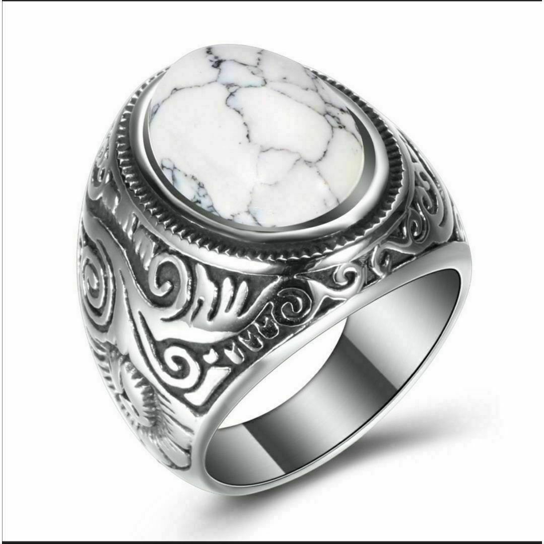 【R062】リング　メンズ　指輪　ホワイト　白　ステンレス　20号 メンズのアクセサリー(リング(指輪))の商品写真