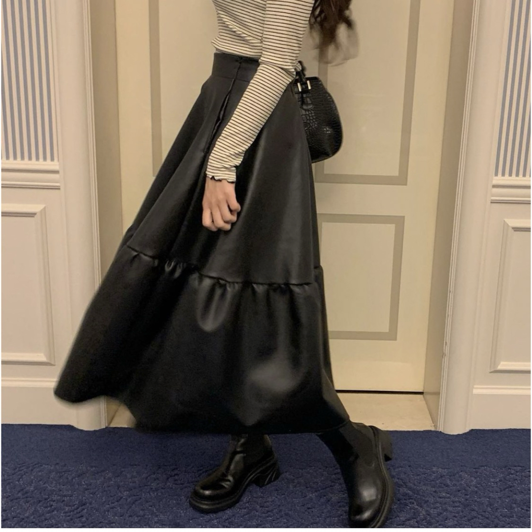 treaturself leather volume long skirt レディースのスカート(ロングスカート)の商品写真