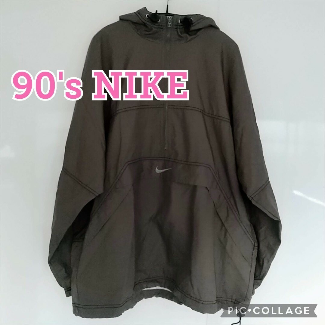 NIKE(ナイキ)の90年代【NIKE】ハーフジップアノラック、プルオーバー、M・XL相当、オリーブ メンズのジャケット/アウター(ナイロンジャケット)の商品写真