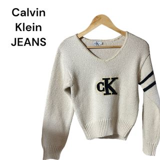 カルバンクライン(Calvin Klein)のカルバンクライン ニット セーター Vネック ビッグロゴ Sサイズ(ニット/セーター)