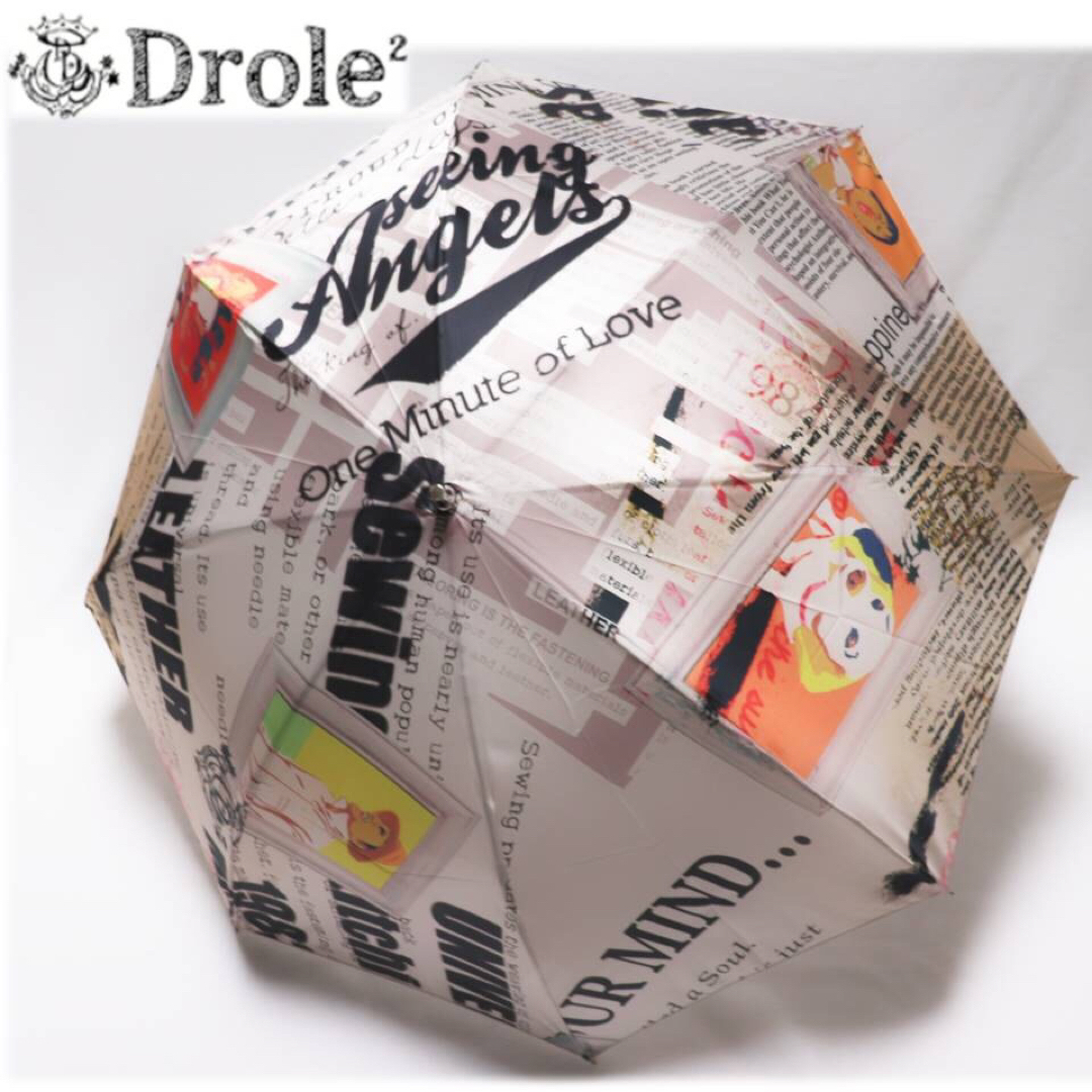ドローレ《Drole 2》新品 チラシ・メッセージデザイン 折りたたみ傘 雨傘 8本骨