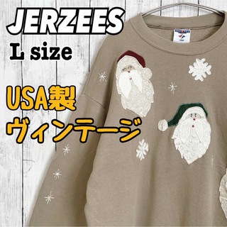 ジャージーズ(JERZEES)のJERZEES USA製 90s ヴィンテージ サンタ クリスマス ベージュ古着(スウェット)