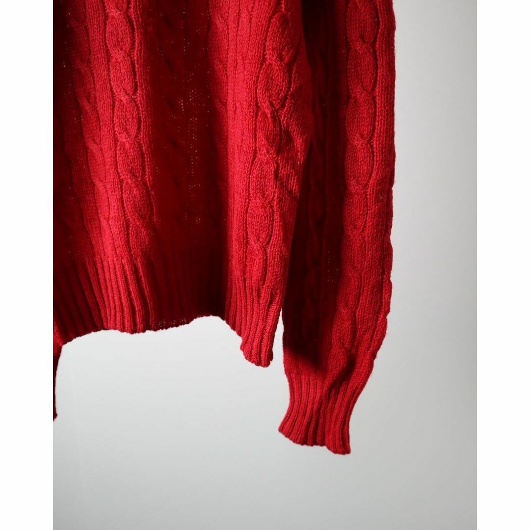 ART VINTAGE(アートヴィンテージ)の【vintage】シェットランド ウール ケーブルニット セーター ビビット 赤 レディースのトップス(ニット/セーター)の商品写真