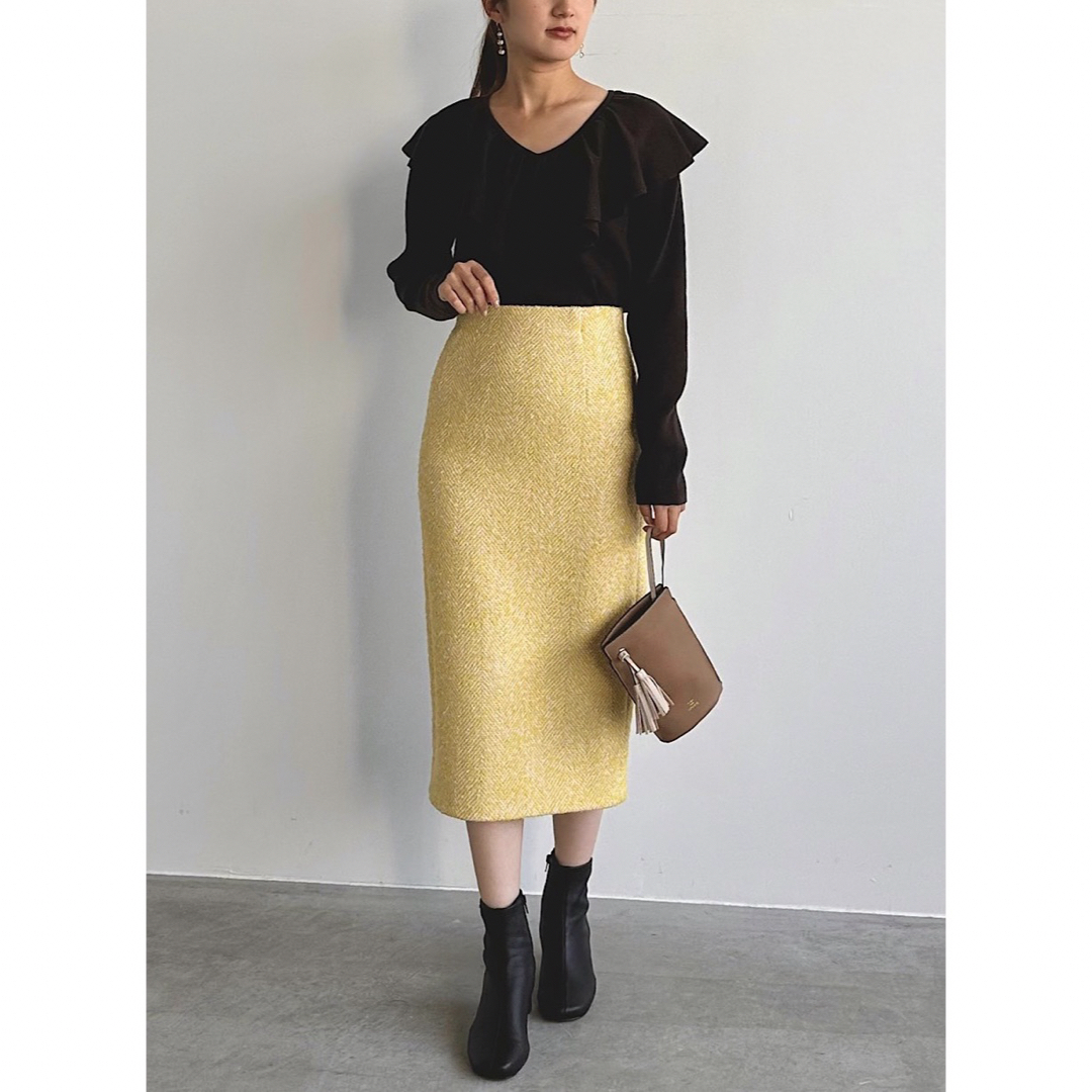 ルーニィ23年新品⭐️日本製生地ウールヘリンボンタイトスカートツイードスカート
