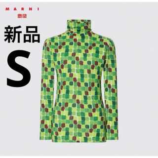 ユニクロ(UNIQLO)の新品　ユニクロ　マルニ　ヒートテックタートルネックT（長袖）Sサイズ　グリーン(Tシャツ(長袖/七分))