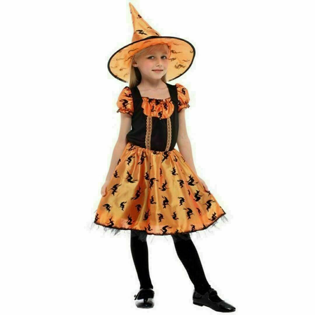 ハロウィン 魔女 魔法使い 仮装 女の子 子供110～120ｃｍ ワンピース エンタメ/ホビーのコスプレ(衣装一式)の商品写真