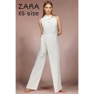 ザラ(ZARA)のZARA　ロングラップジャンプスーツ　XSサイズ　ホワイト(オールインワン)