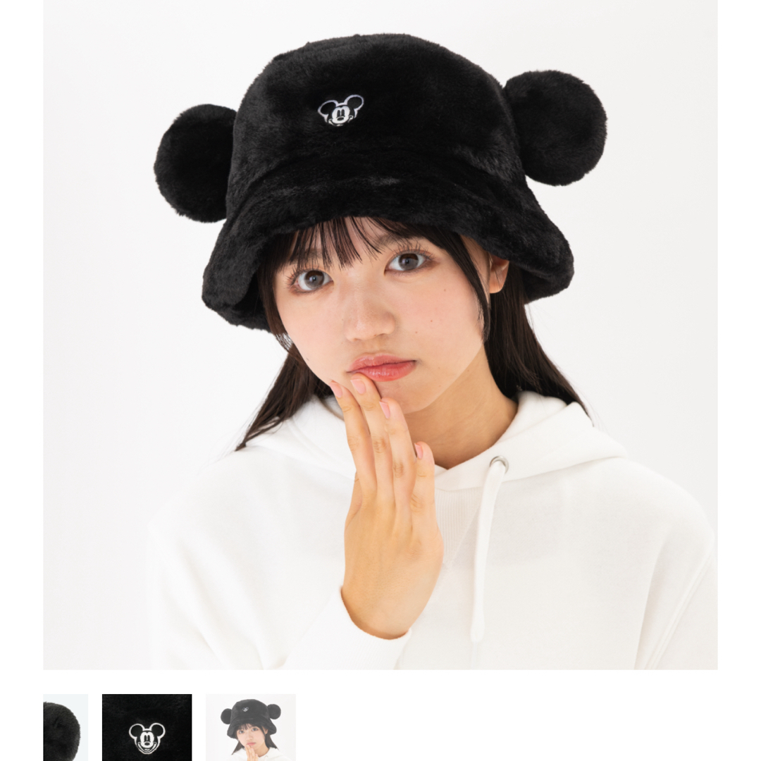 Disney(ディズニー)の★美品★ ミッキーバケハ　黒　もこもこ　ハット　帽子　ディズニー　即日発送可能 レディースの帽子(ハット)の商品写真