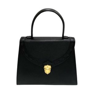 サンローラン(Saint Laurent)のほぼ未使用 希少品 YVES SAINT LAURENT イヴ・サンローラン ロゴ 金具 レザー 本革 ハンドバッグ ミニ トートバッグ ブラック 26921(ハンドバッグ)