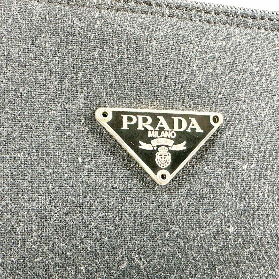 PRADA(プラダ)の極美品 PRADA アクセサリーポーチ ウール 3角ロゴ レザー ブラック レディースのバッグ(ハンドバッグ)の商品写真