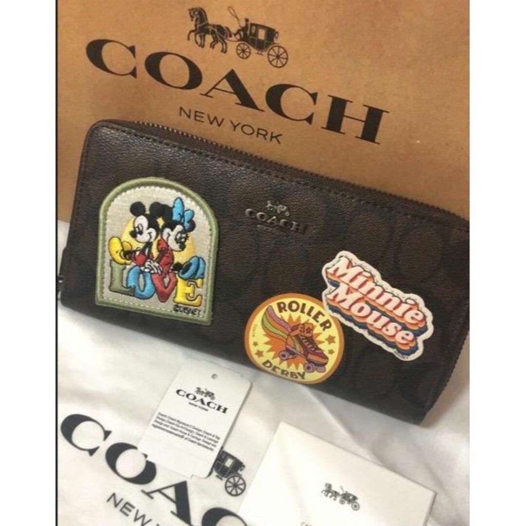 コーチ COACH ディズニーコラボ長財布 シグネチャー×ミニーマウス 茶系 ...